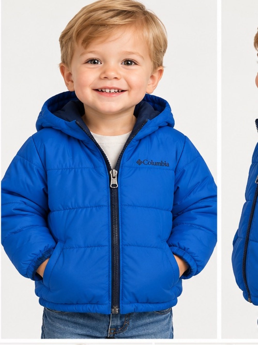 Columbia Reversible 3T Toddler Puffer Jacket Blue Hooded Quilted